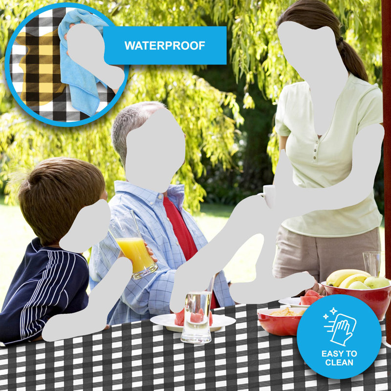 Vinyl Picnic Fited Tableclth Rectangle 48X24 Black, Black, 72"  x 30"