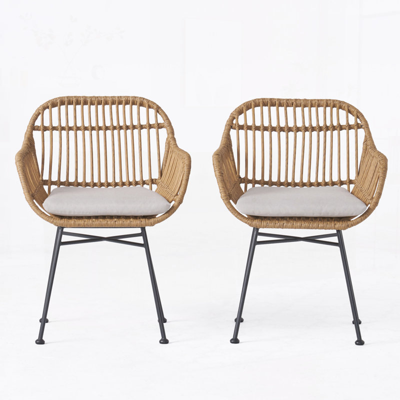 Patio Chair with Cushions(Set of 2), Beige, Natural/Gray