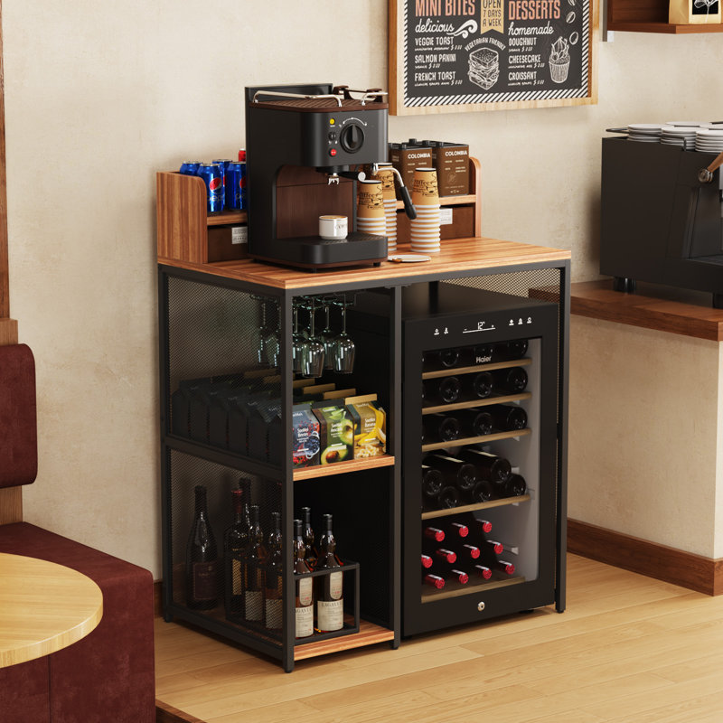 Mini Fridge Stand with Storage and Reversible Shelves, Natural