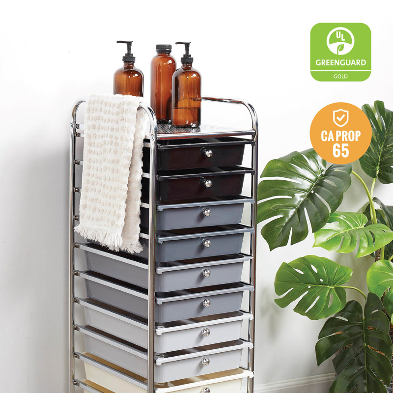 Grey Ombre 10-Drawer Rolling Storage Cart with Chrome Frame