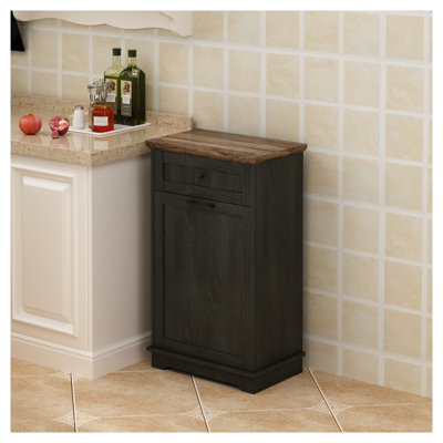 Meuble de poubelle basculant autoportant pour bacs de 38 litres avec tiroir de rangement, noir antique