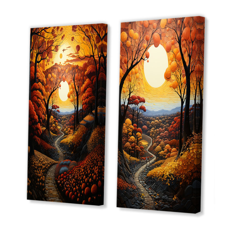 Patchwork d'automne campagne "Patchwork d'automne campagne" - 2 pièces, Toile tendue, H 40 po x l 40 po