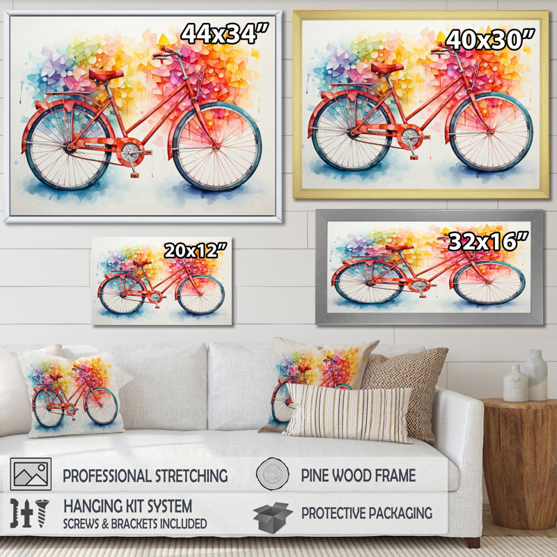 Vélo pédales harmonieuses pointillisme II - transport mural, Toile tendue, H 16 po x l 32 po x P 1 po