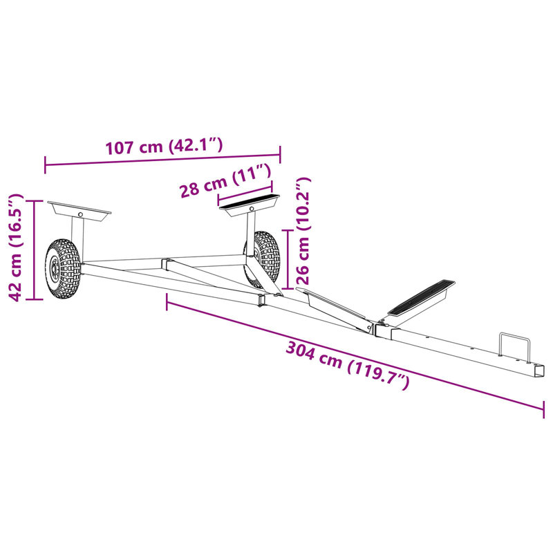 Vidaxl Grey Steel, Plastic Large Boat Trailer Rectangular Industrial