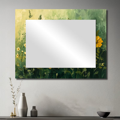 Été fleurs sauvages dans les tons verts et jaunes II - Art mural miroir floral - imprimé sur métal