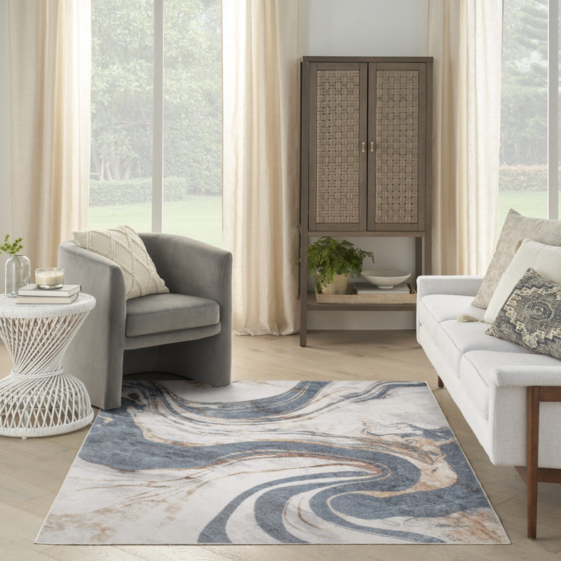 Tapis d'intérieur moderne ivoire Nourison Astra, Rectangle 5 pi 3 po x 7 pi