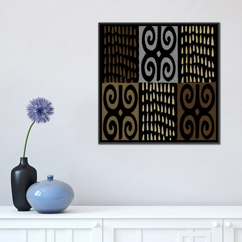« mudcloth geometric design v », reproduction d’impression sur toile, Toile avec cadre noir, Pas de tapis