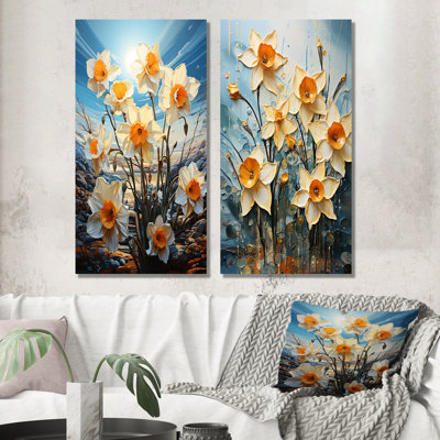 Jonquille Bloom Sunshine - jonquilles, ensemble de 2 impressions sur toile