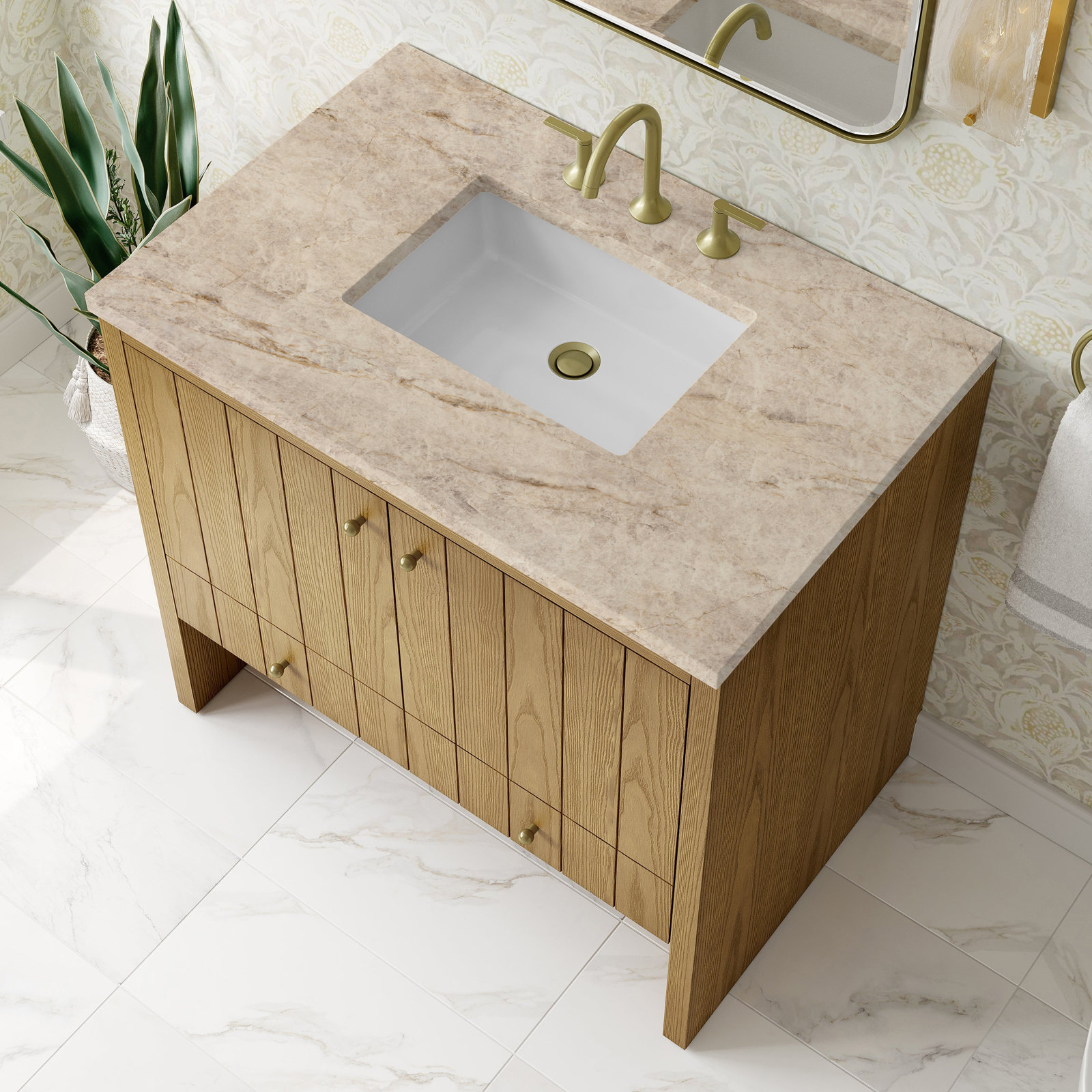 Hudson 36'' Single Bathroom Vanity, Light Natural Oak, Tajnar Eclos, 8" Widespread