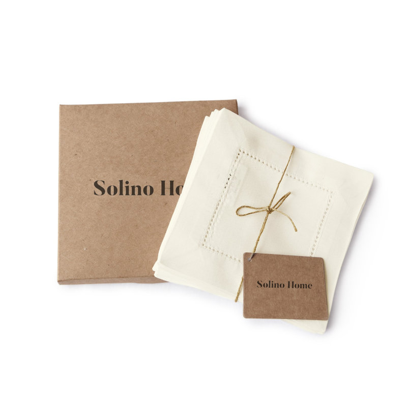 Cotton Linen Hemstitch Cocktail Napkins, Ivory