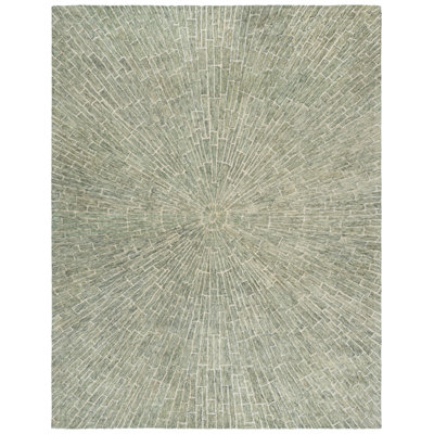 Marquee 507 Hand Tufted Wool; Cotton Starburst Rug in Light Green/Beige
