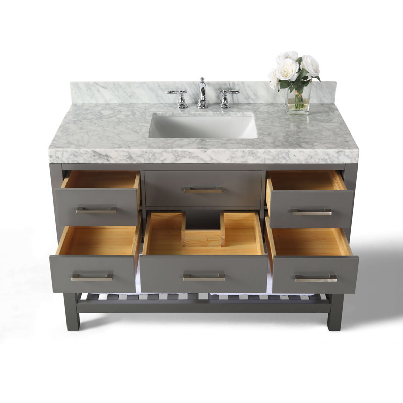 48 in. Single Vanity with Mirror, Nickel, Sapphire Gray, Carrara White