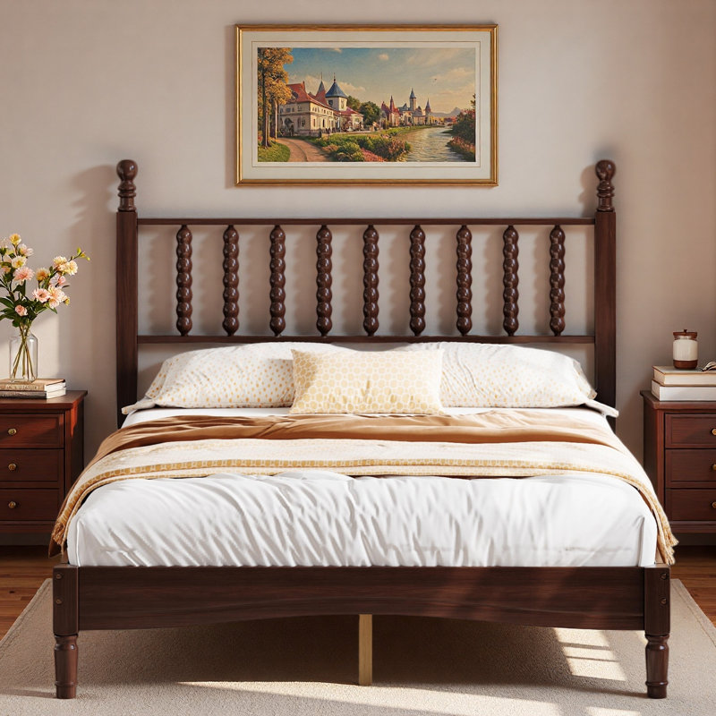 Lit plateforme en bois avec tête de lit en forme de gourde, Double
