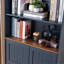 Armoire de rangement arquée avec appliques décoratives, buffet en panneau de fibres à densité moyenne anti-égratignures, tablettes et charnières réglables, sangle anti-basculement, armoire à vin de rangement autoportante pour le salon et la salle à manger-666303751