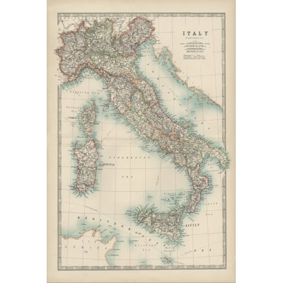 Johnston''s Map Of Italy by Johnston - Wrapped Canvas Print