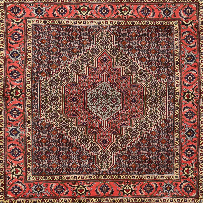 Tapis traditionnel rose clair / rouge / brun, Carré 5 pi