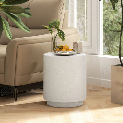Round Side Table, Lightweight Accent Table With Terrazzo Finish, End Table With 4 Adjustable Feet For Indoor, Outdoor