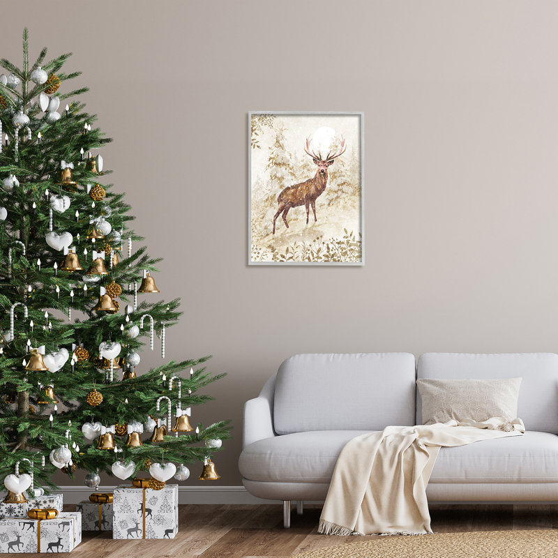«Elk Snow Covered Forest» encadré sur bois par Pip Wilson, peinture, H 30 po x l 24 po, Estampe numérique Farmhouse