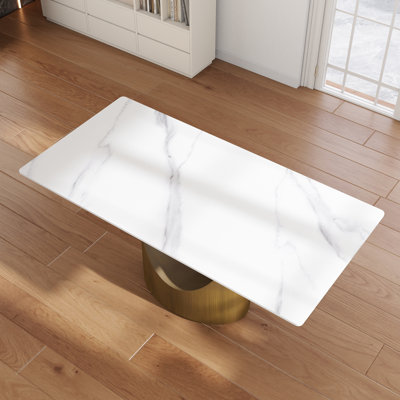 Modern Rectangular Sintered Stone Dining Table With Pedestal Base