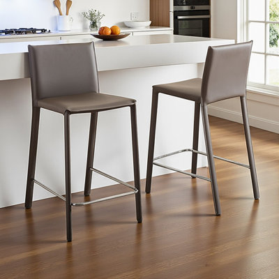 Shavon 2-Piece Leather Counter Height Stool Set in Taupe, 35.26'' H X 17.02'' W X 22.41'' D