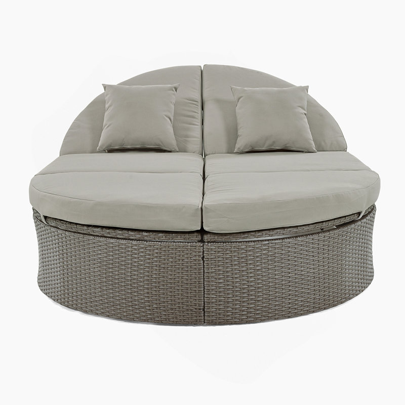 Lit de jour d'extérieur pour terrasse avec coussins et coussins, chaise longue inclinable en rotin, Gris