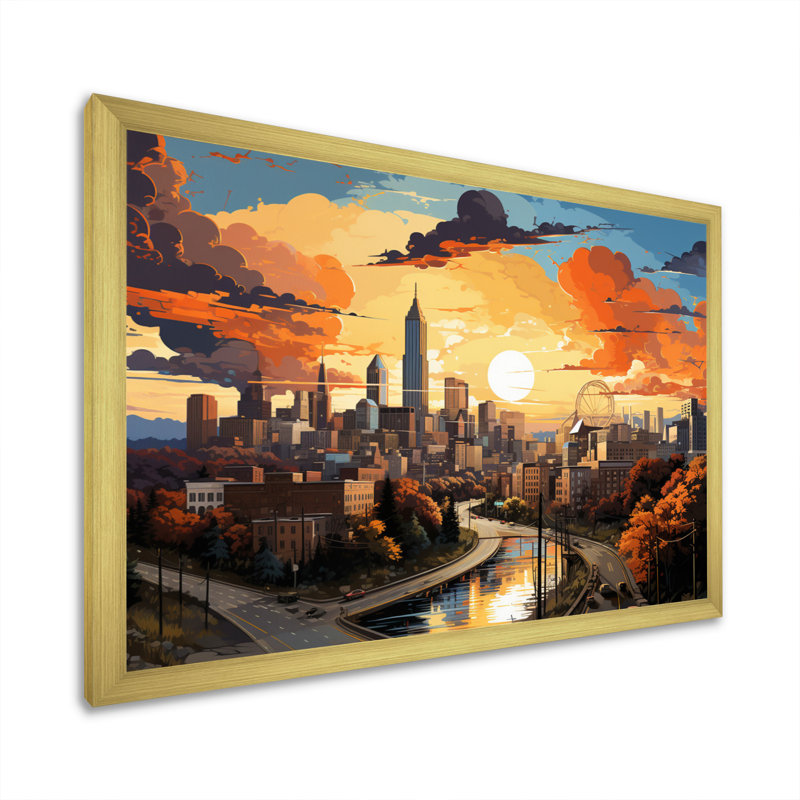 Atlanta Popart Landscape III - impression, H 24 po x l 32 po x P 1 po, Encadrement doré