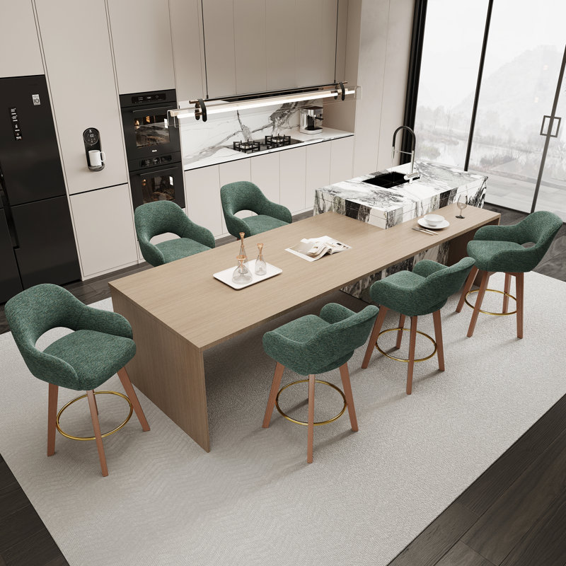 Tabouret de bar rotatif moderne avec accoudoirs et siège rembourré en tissu, Vert