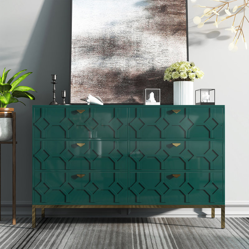 Commode décorative 6 tiroirs Bailes Iron, Vert