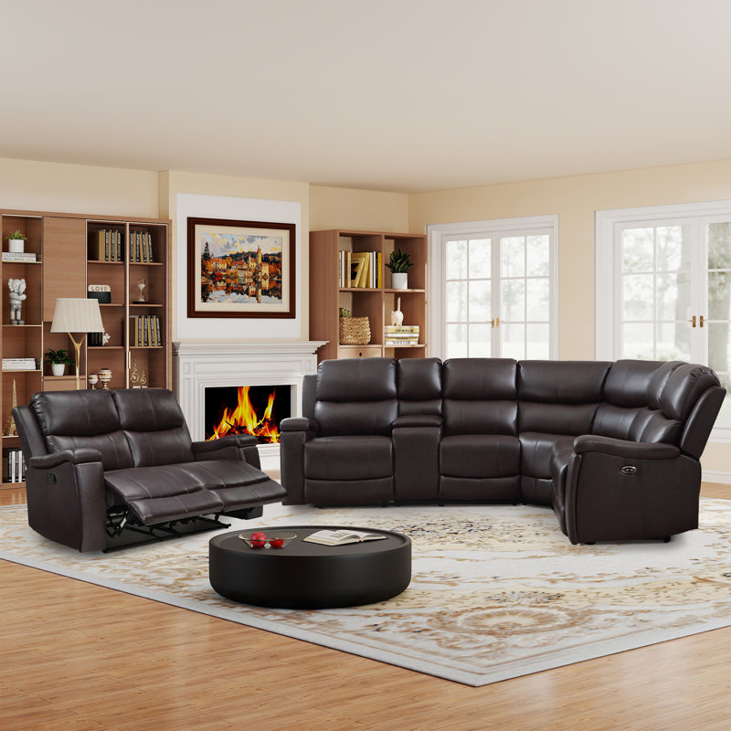 Ensemble de canapé modulaire inclinable 2 pièces avec causeuse et rangement Hunstant, Similicuir espresso