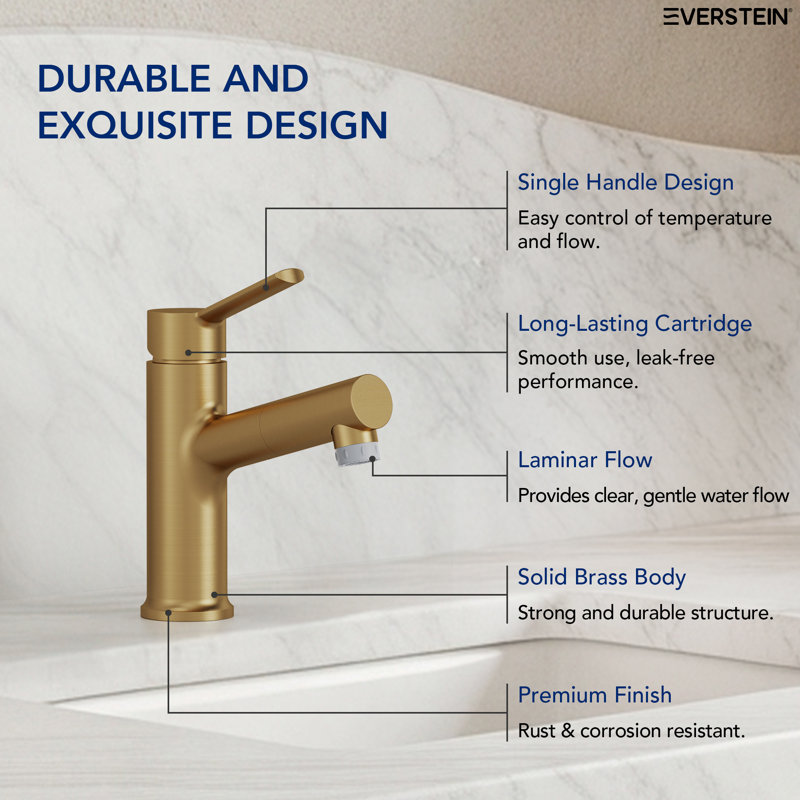Pull-Out Bathroom Faucet, Single Handle Bathroom Sink Faucet with Drain Assembly, Brushed Gold