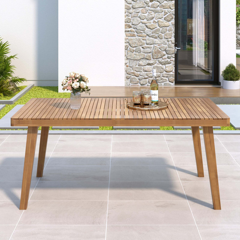 69" Acacia Wood Outdoor Dining Table with Slatted Top, 300 lbs Weight Capacity, Brown