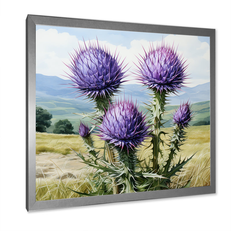Champ de fleurs de chardon mauve - chardon, art mural, Argent, H 16 po x l 16 po