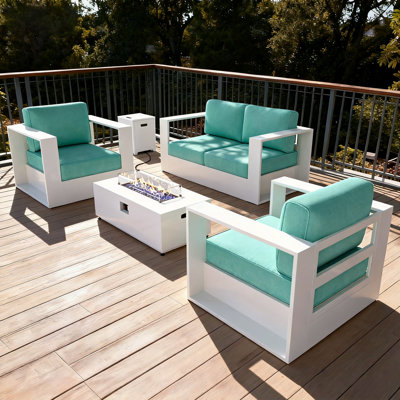 Modern Outdoor Aluminum 4-piece Conversation Set With Firepit Table