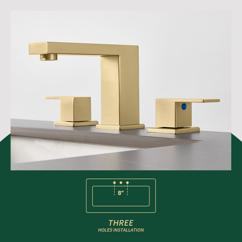 Widespread 8" Bathroom Faucet 3 Hole, 2-handle Bathroom Sink Faucet with Pop Up Drain Assembly, Brushed Gold