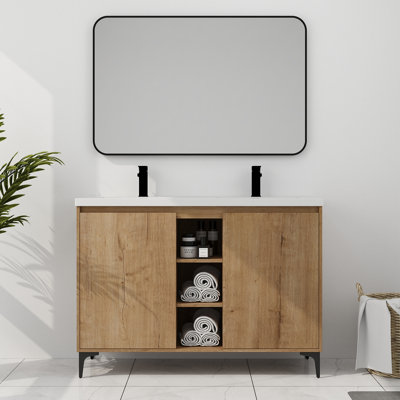 Hallmundur 47.6 " W Freestanding Standard 2 Double Single Vanity Bathroom Vanity With Resin Top