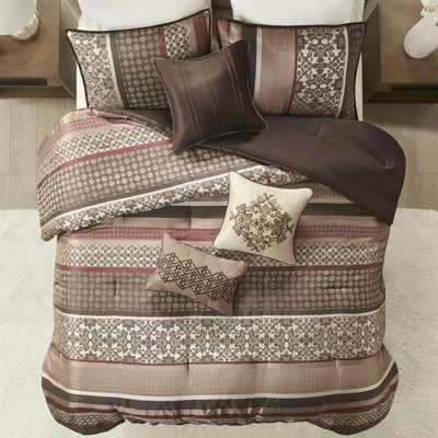 Ensemble d'édredon réversible 7 pièces pour lit très grand Princeton Red Jacquard