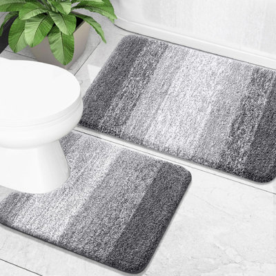 Micorfiber Bathroom Rug Set 2 Piece, Soft Absorbent Bath Mats, Grey