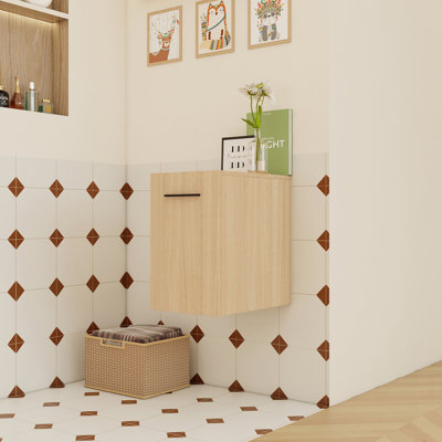 Meuble-lavabo flottant, rangement mural en contreplaqué avec deux poignées, peu encombrant et durable