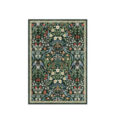 Botanical Bird Floral Rug 5' x 7' for Dining Room, Green Multicolor