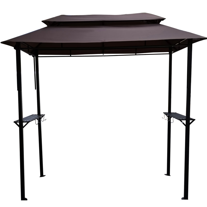 8X4ft Gazebo With Flame Retardant Fabric - Fire Metal Grill Strong Fiber Roof Outdoor Shelter