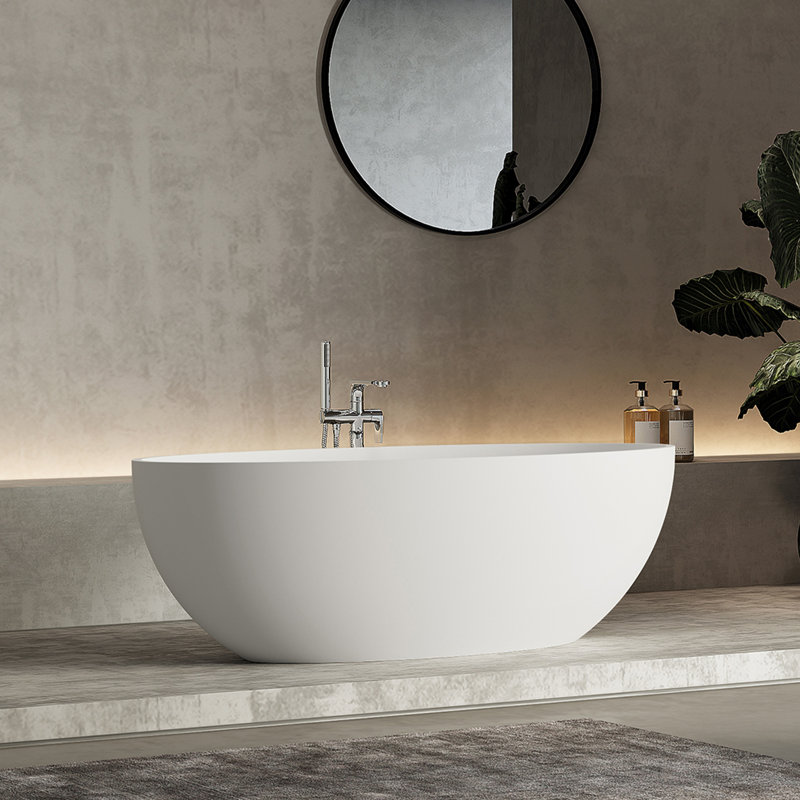 55 In. X 30.7 In. Solid Surface Freestanding Flatbottom Soaking Bathtub With Drain In Matte White, White