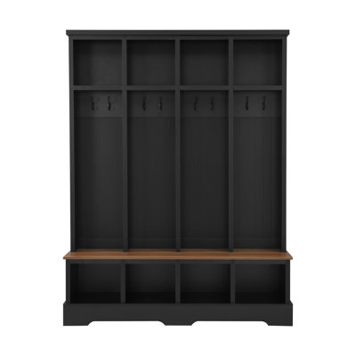 Farmhouse 59"W 3-In-1 Hall Tree - 8 Hooks & Open Compartments For Entryway/Mudroom