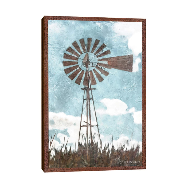 Windmill by Bluebird Barn - Painting on Canvas, 101.6 cm H x 66.04 cm W, Classic Brown Wood Framed