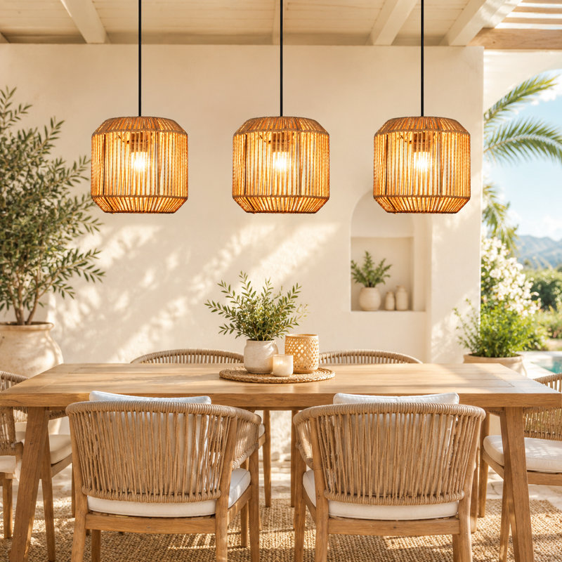 3 - Light Rattan Farmhouse Bohemian Pendant