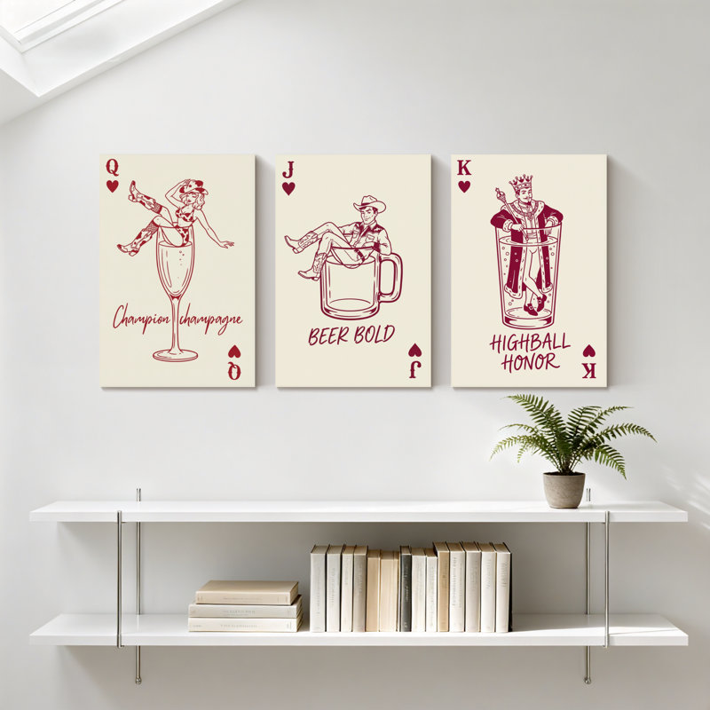 Ensemble de 3 impressions sur toile Champion Champagne Beer Bold Highball Honor, H 18 po x l 36 po