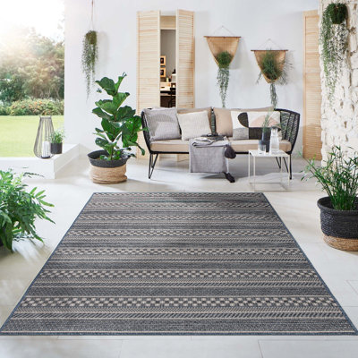 Hutto Geometric Blue/Gray/Ivory Indoor/Outdoor Area Rug