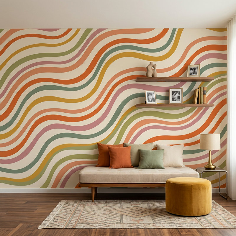 Papier peint rétro Mid Mid Modern, 100 po x 96 po, Non tissé