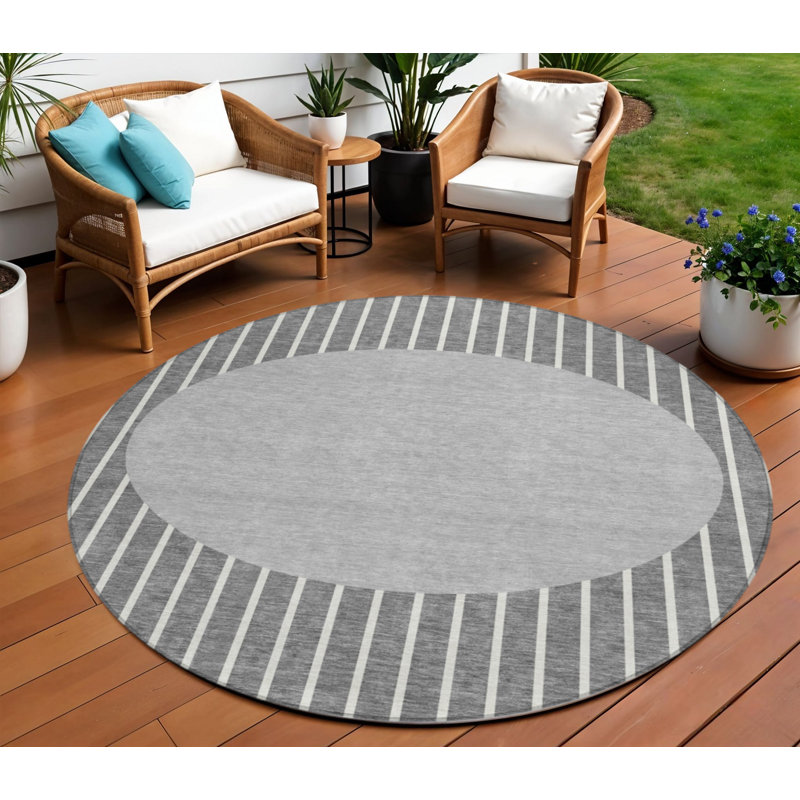 Tapis intérieur lavable rayé rond 8 pi gris
