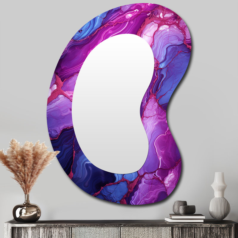 Entonio Blue and purple Seamless Marble volcano IV - Shapes Unique Shape Large Mirror, Modern Asymmetrical Unique Wall Mirror Decor, Printed Metal Art