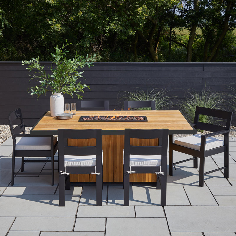Bodhi 73" Rectangle Teak Dining Fire Table With Hidden Propane Tank Storage by Real Flame